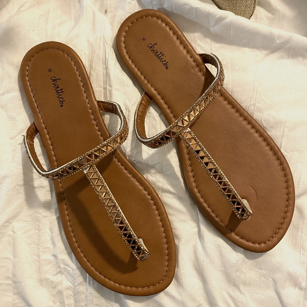 Chatties Gold Jeweled Sandals Size 10